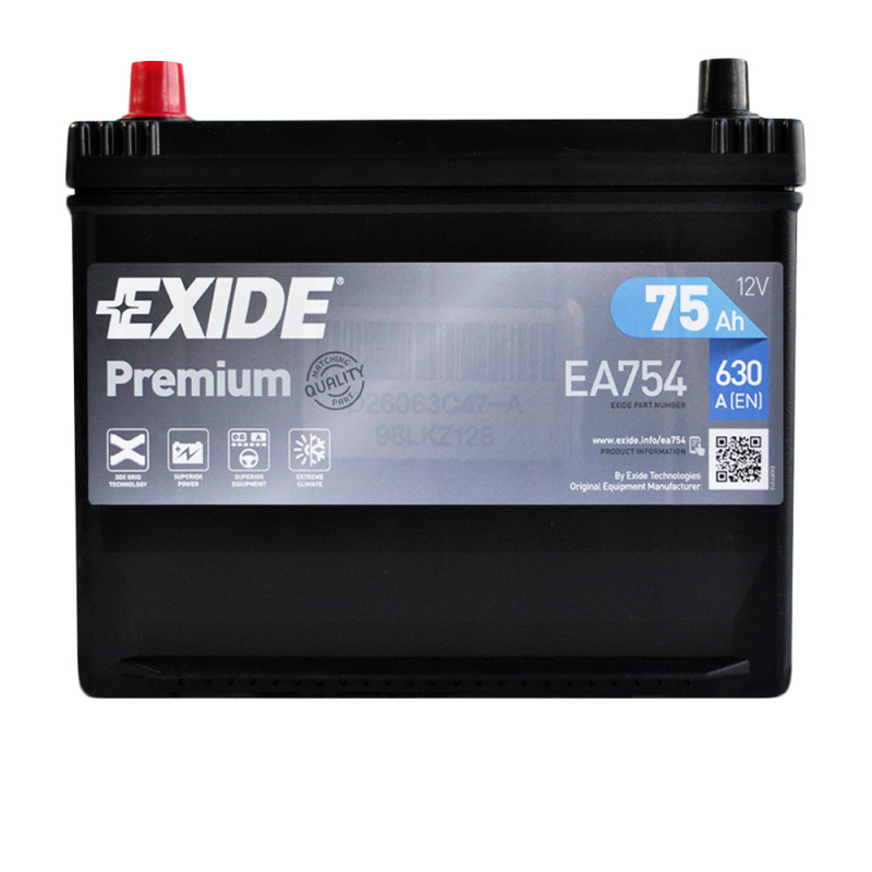 EXIDE Premium Asia (EA754) 75Аh 630Ah R+ (D26)