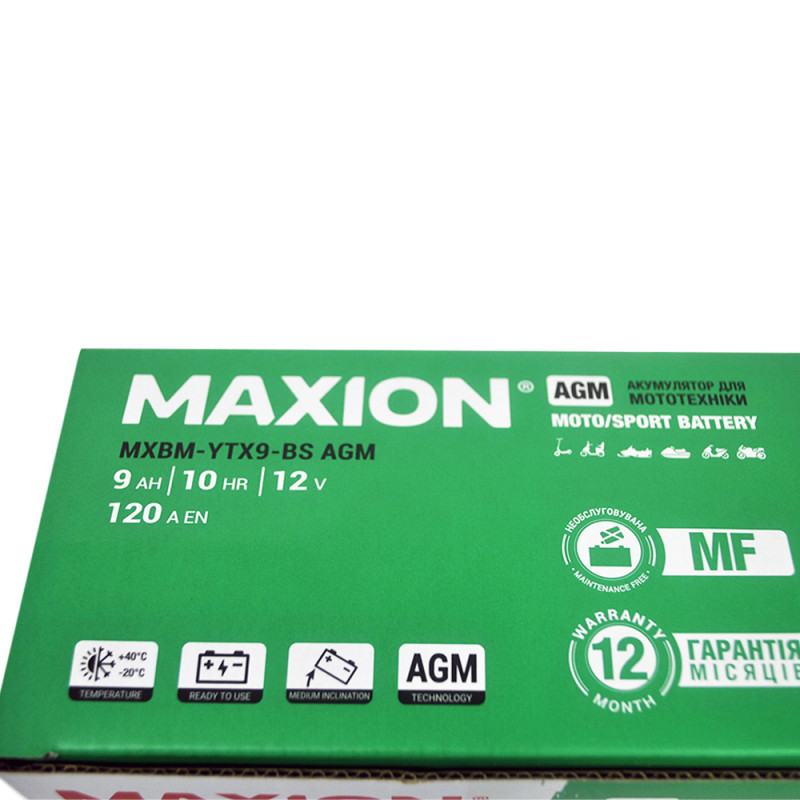 MOTO AGM YTX 9-BS MAXION (12V, 9A) 6шт/ящ